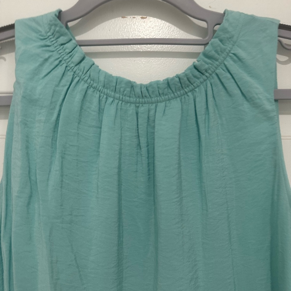 LOFT Teal Gathered Neck Blouse